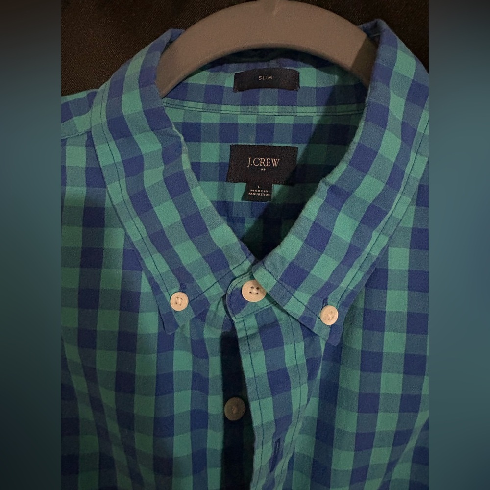 J. Crew Blue and Dark Blue Checkered Men's Shirt - Picture 2 of 5